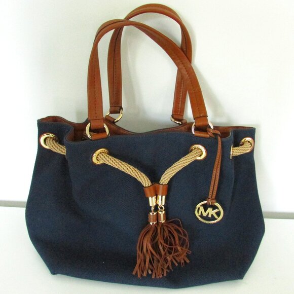 Michael Kors Canvas Shoulder Bag Purse, Navy marina gathered tote - Picture 1 of 9